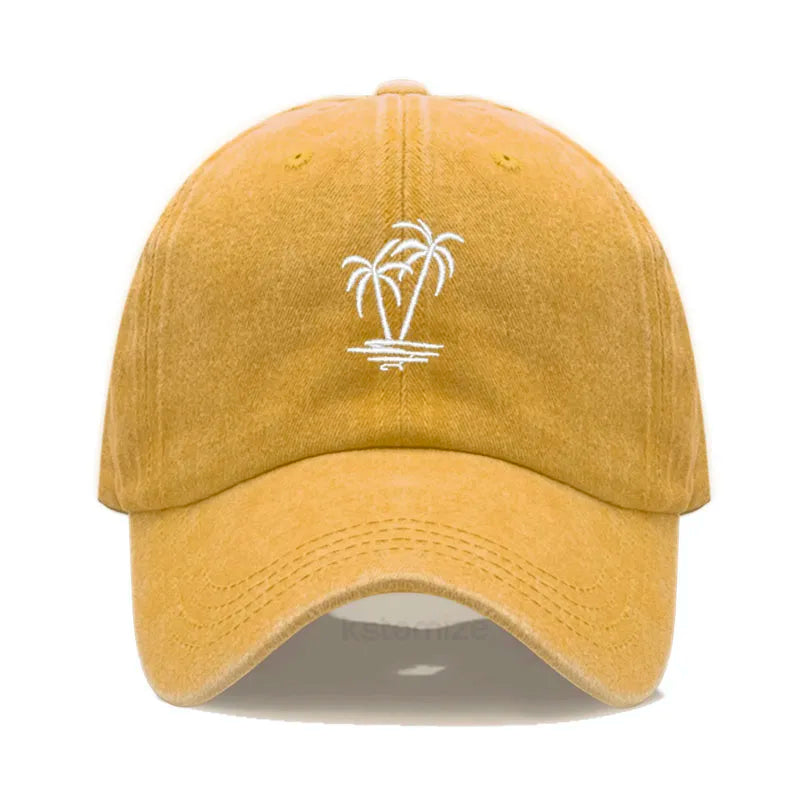 Coconut Tree Embroidery Baseball Cap for Men Women Washed Cotton Dad Hat Casual Sun Protection Golf Snapback Caps Wholesales