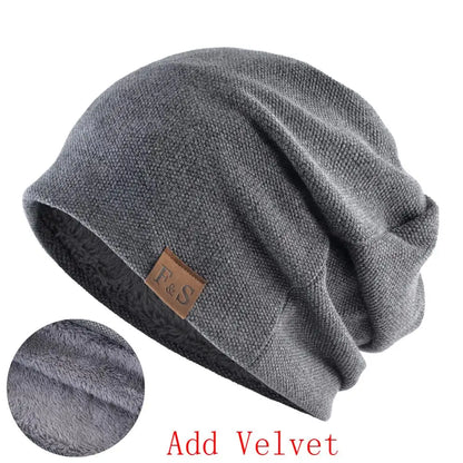 Fashion Bonnet Hat For Men And Women Winter Knitted Solid Color Skullies Beanies Velvet Soft Turban Hats Hip Hop Beanie