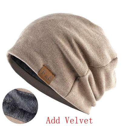 Fashion Bonnet Hat For Men And Women Winter Knitted Solid Color Skullies Beanies Velvet Soft Turban Hats Hip Hop Beanie