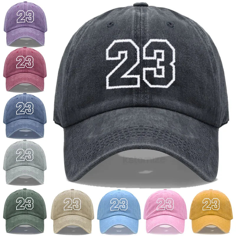 Number 23 Embroidery Baseball Cap Men Women Soft Washed Cotton Casual Sports Dad Hat Sun Protection Snapback Caps
