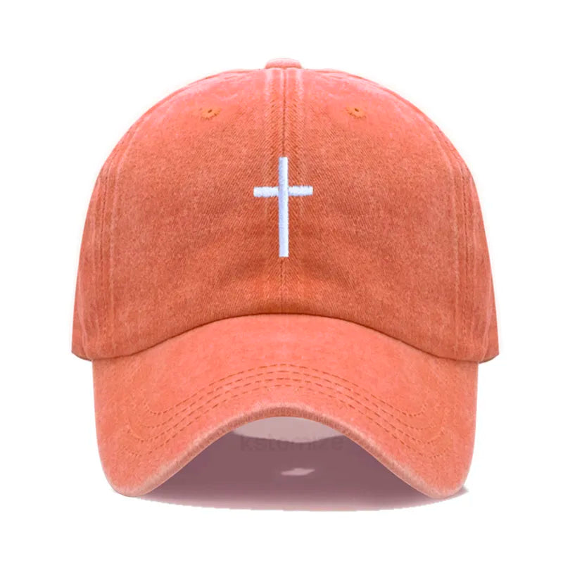 Cross Embroidered Baseball Cap for Women Men Fashion Adjustable Washed Cotton Dad Hat Unisex Classic Golf Caps