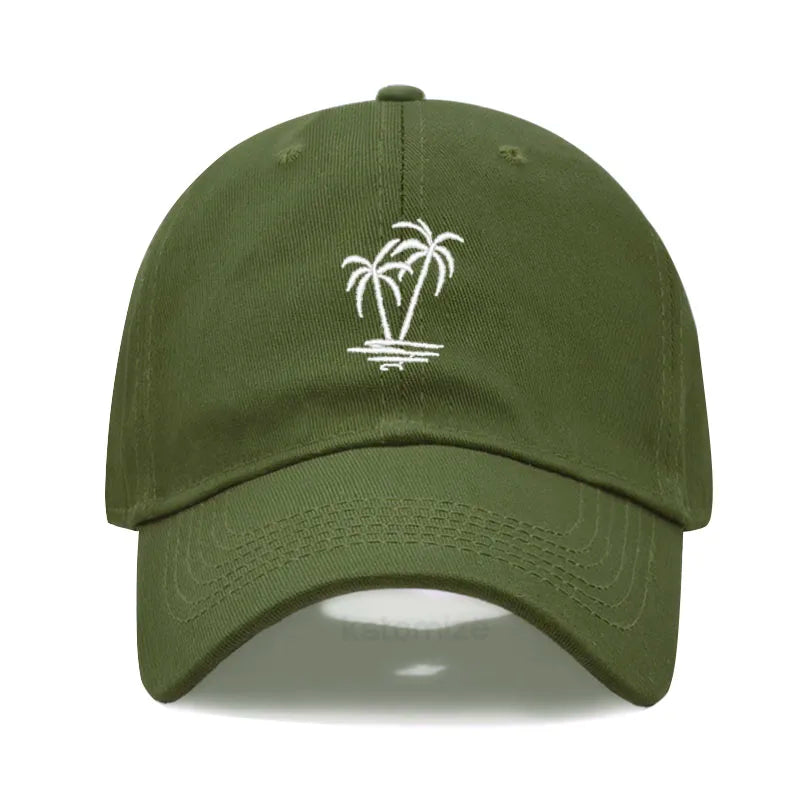 Coconut Tree Embroidery Baseball Cap for Men Women Washed Cotton Dad Hat Casual Sun Protection Golf Snapback Caps Wholesales