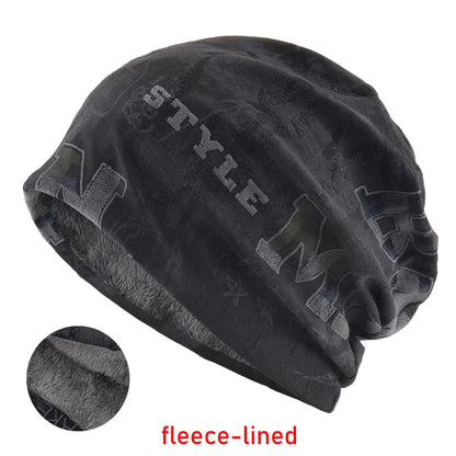 Letter Print Beanie Hat For Women Men Vintage Distressed Cracked Design Wasteland Style Warm Fleece-lined Skullis Beanie Winter