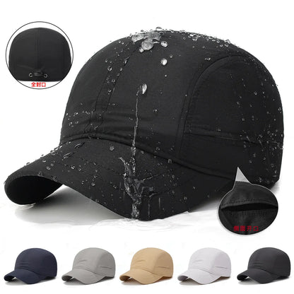 Full-seal flat-panel baseball cap with short brim, quick-dry, waterproof, open breathable sun hat, outdoor sports duckbill cap