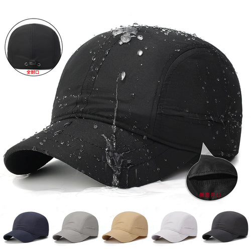 Full-seal flat-panel baseball cap with short brim, quick-dry, waterproof, open breathable sun hat, outdoor sports duckbill cap
