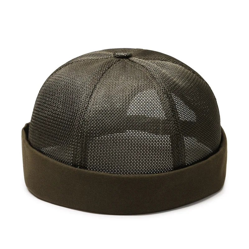 Unisex Mesh Brimless Skullcap Hip Hop Sailor Summer Cap with Rolled Cuff Breathable Beanie Hat for Men Women