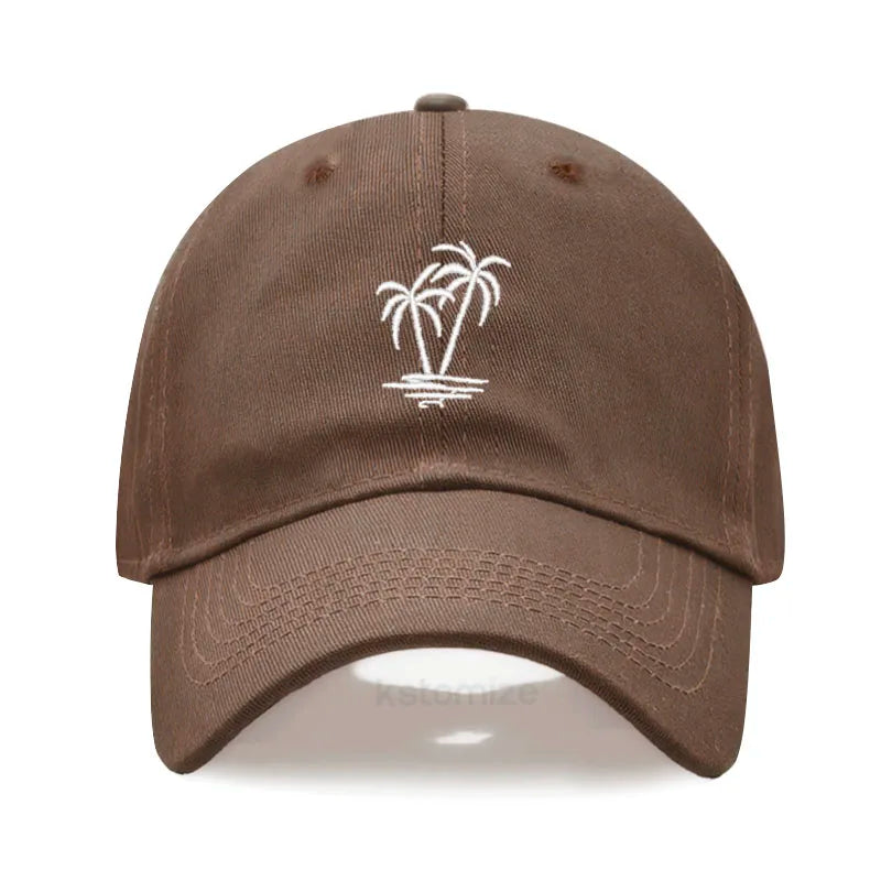 Coconut Tree Embroidery Baseball Cap for Men Women Washed Cotton Dad Hat Casual Sun Protection Golf Snapback Caps Wholesales