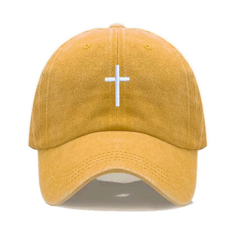 Cross Embroidered Baseball Cap for Women Men Fashion Adjustable Washed Cotton Dad Hat Unisex Classic Golf Caps