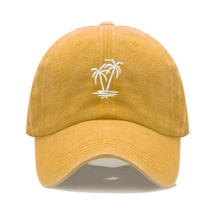 Coconut Tree Embroidery Baseball Cap for Men Women Washed Cotton Dad Hat Casual Sun Protection Golf Snapback Caps Wholesales