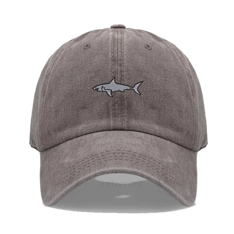 Shark Embroidery Baseball Cap For Men Women Washed Cotton Dad Hat Adjustable Unisex Casual Sports Caps