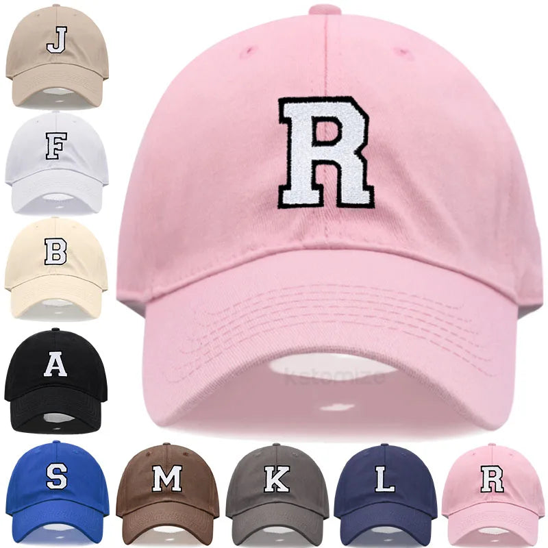 Initial Letter A-Z Embroidery Baseball Cap For Men Womne Cotton Dad Hats Team Sport Visors Snapback Caps