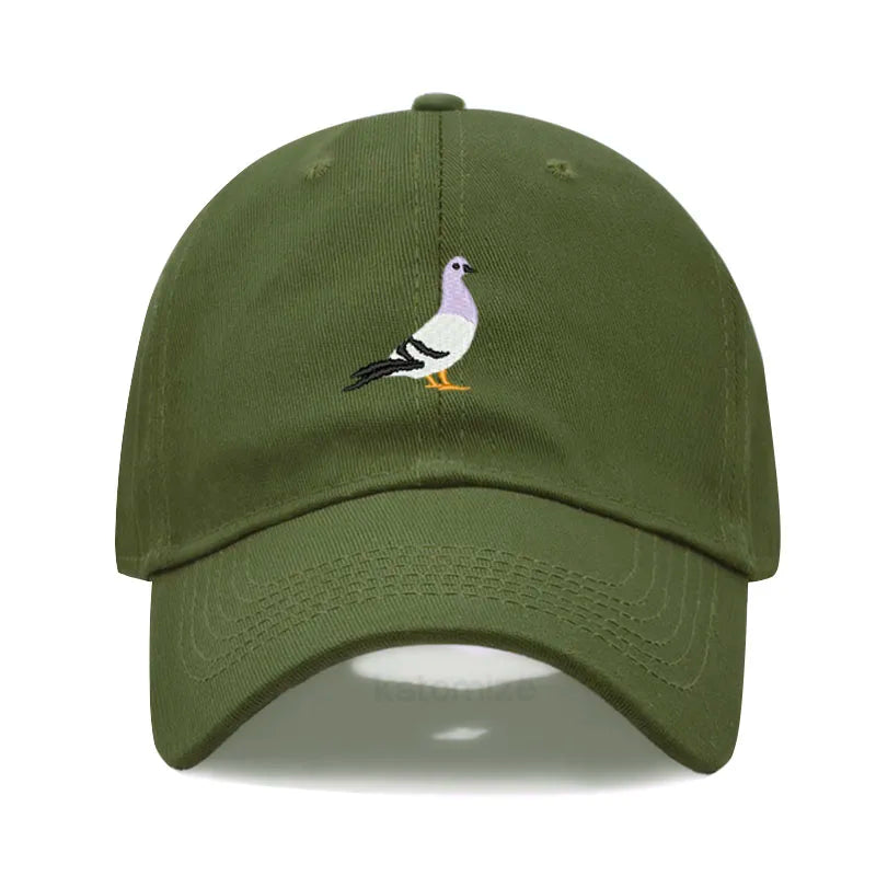 Pigeon Embroidery Baseball Cap for Women Men Fashion Adjustable Soft Washed Cotton Dad Hat Unisex Classic Golf Caps