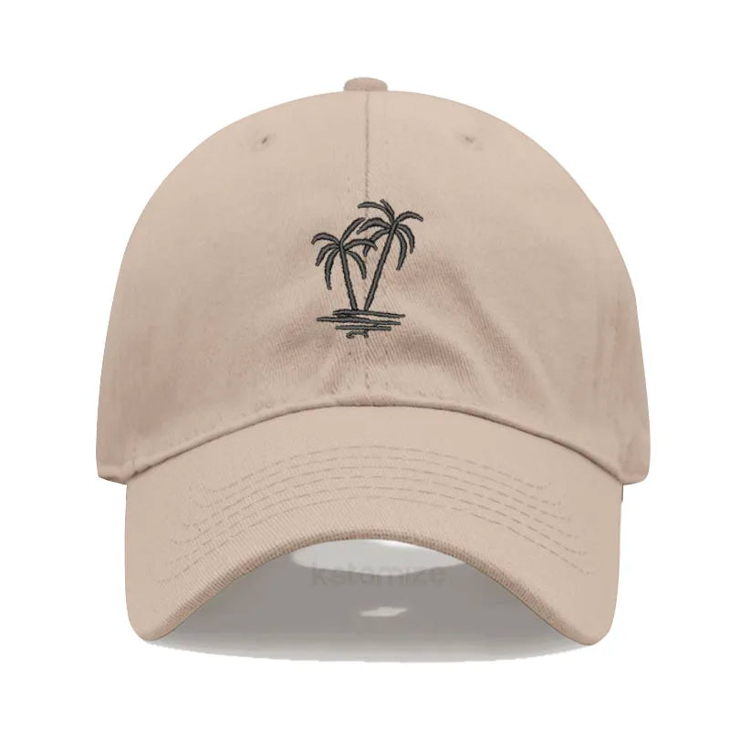 Coconut Tree Embroidery Baseball Cap for Men Women Washed Cotton Dad Hat Casual Sun Protection Golf Snapback Caps Wholesales