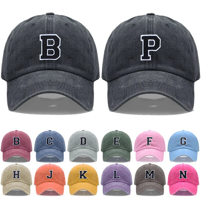 Initial Letter A-Z Embroider Baseball Cap For Men Womne Washed Cotton Dad Hat Fashion Team Sport Visors Snapback Caps