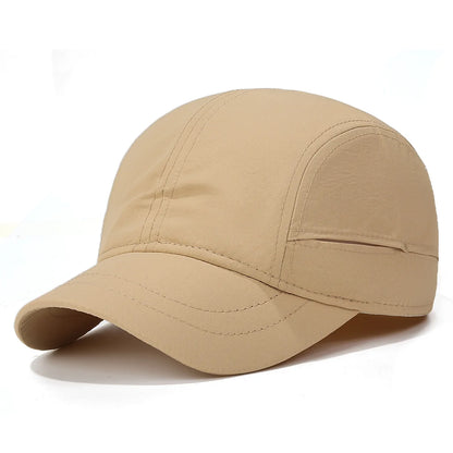 Full-seal flat-panel baseball cap with short brim, quick-dry, waterproof, open breathable sun hat, outdoor sports duckbill cap