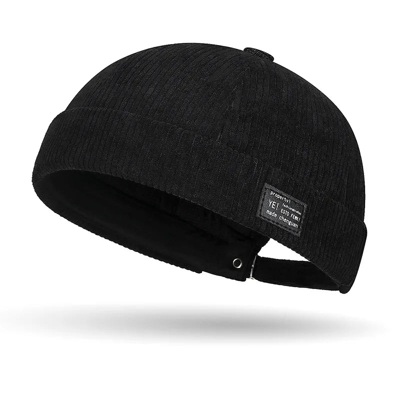 Autumn and winter corduroy brimless casual hat, personalized yuppie hat, men's and women's striped velvet melon skin hat