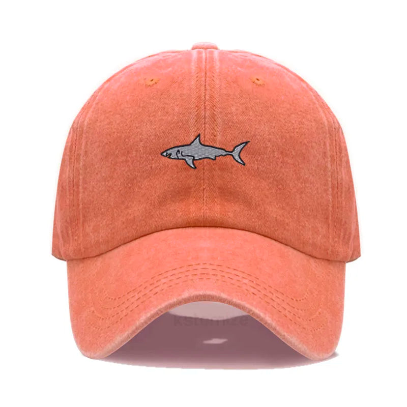 Shark Embroidery Baseball Cap For Men Women Washed Cotton Dad Hat Adjustable Unisex Casual Sports Caps