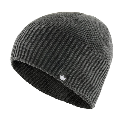 Men's Winter Warm Knitted Beanie Hat With Maple Leaf Logo Double Layer Thick Skullies Cap Velvet Lined Bonnet For Cold Weather