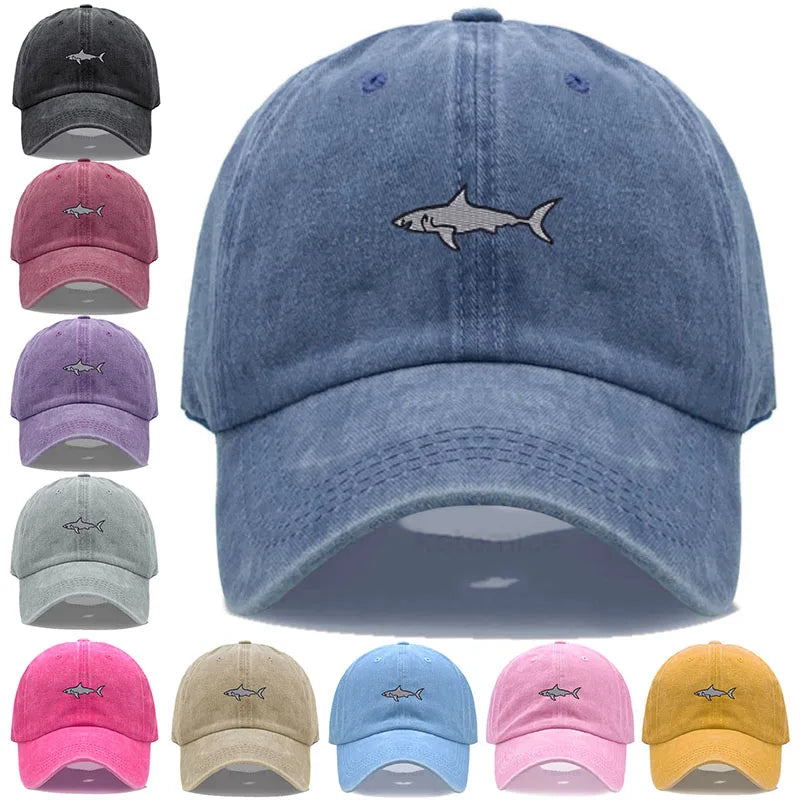 Shark Embroidery Baseball Cap For Men Women Washed Cotton Dad Hat Adjustable Unisex Casual Sports Caps
