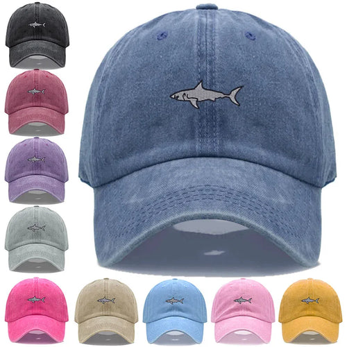 Shark Embroidery Baseball Cap For Men Women Washed Cotton Dad Hat Adjustable Unisex Casual Sports Caps