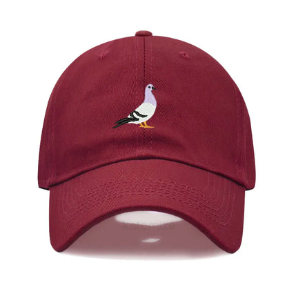 Pigeon Embroidery Baseball Cap for Women Men Fashion Adjustable Soft Washed Cotton Dad Hat Unisex Classic Golf Caps