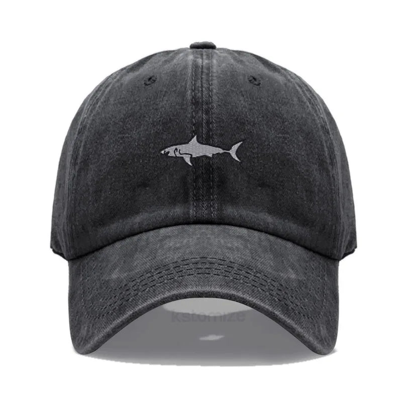 Shark Embroidery Baseball Cap For Men Women Washed Cotton Dad Hat Adjustable Unisex Casual Sports Caps