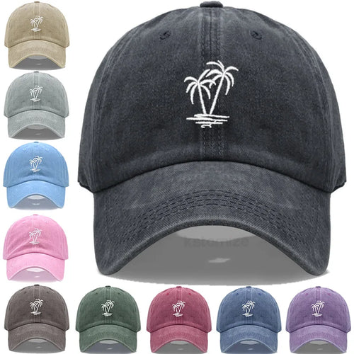 Coconut Tree Embroidery Baseball Cap for Men Women Washed Cotton Dad Hat Casual Sun Protection Golf Snapback Caps Wholesales