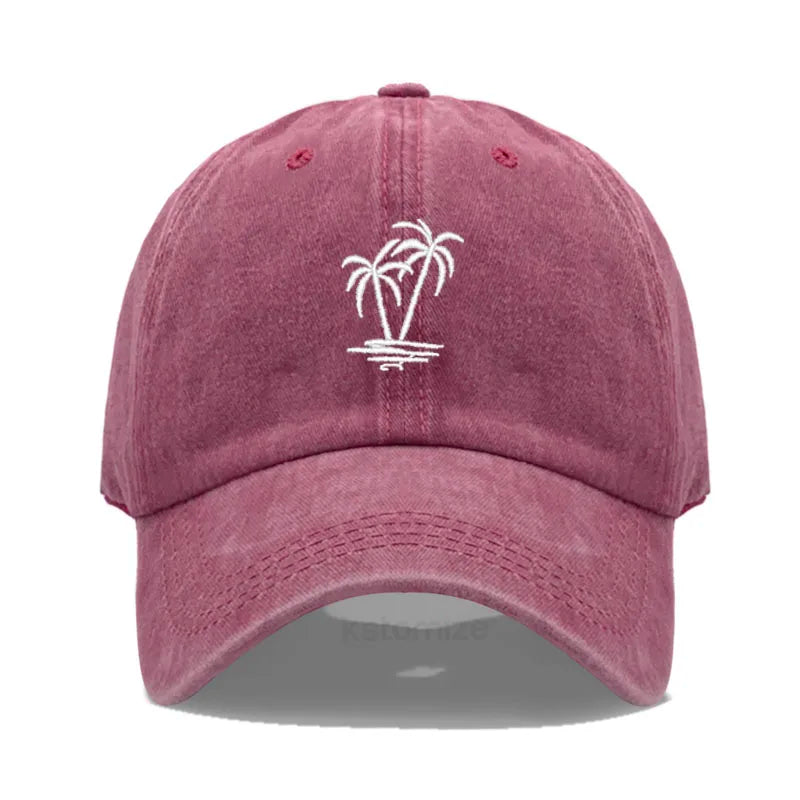 Coconut Tree Embroidery Baseball Cap for Men Women Washed Cotton Dad Hat Casual Sun Protection Golf Snapback Caps Wholesales