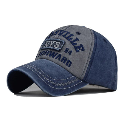 Four Seasons Men Baseball Cap Casual Distressed Washed Cotton Letter Embroidered Cap Bent Brim Dome Casual Sun Protection Hat