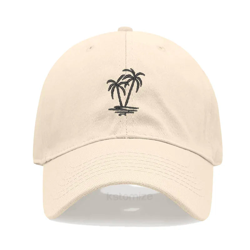 Coconut Tree Embroidery Baseball Cap for Men Women Washed Cotton Dad Hat Casual Sun Protection Golf Snapback Caps Wholesales
