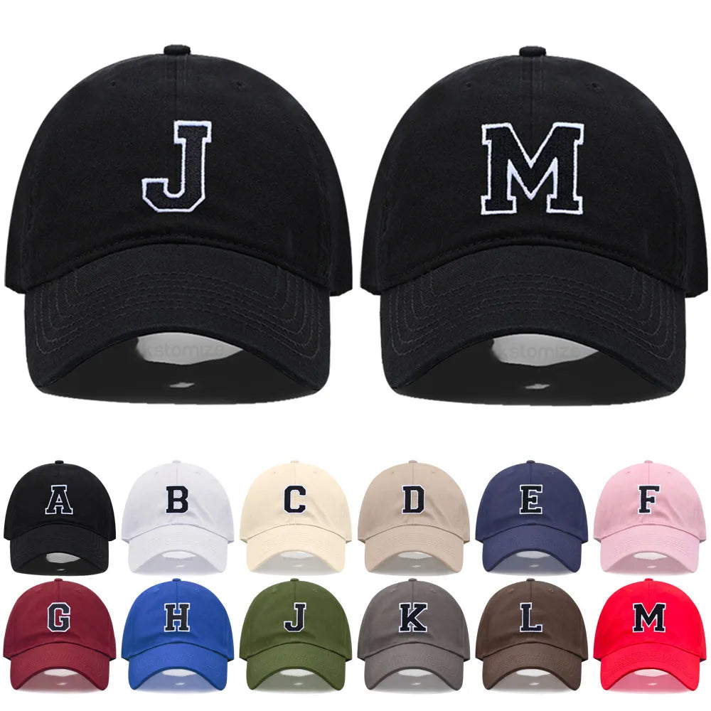 Initial Letter A-Z Embroidery Baseball Cap For Men Womne Cotton Dad Hats Team Sport Visors Snapback Caps
