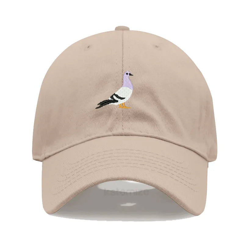 Pigeon Embroidery Baseball Cap for Women Men Fashion Adjustable Soft Washed Cotton Dad Hat Unisex Classic Golf Caps