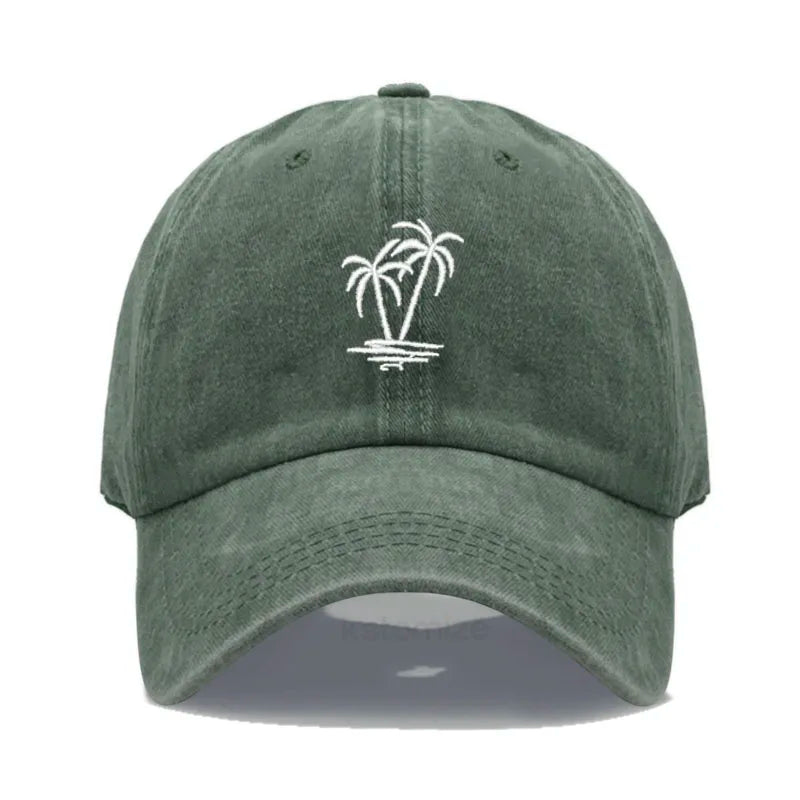 Coconut Tree Embroidery Baseball Cap for Men Women Washed Cotton Dad Hat Casual Sun Protection Golf Snapback Caps Wholesales