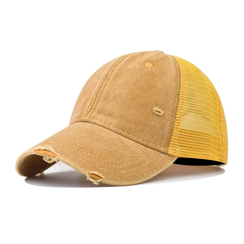 Washed Cotton Mesh Breathable Baseball Cap Made Old Ripped Light Board Caps Men and Women Tide Spring and Summer Vintage Hat