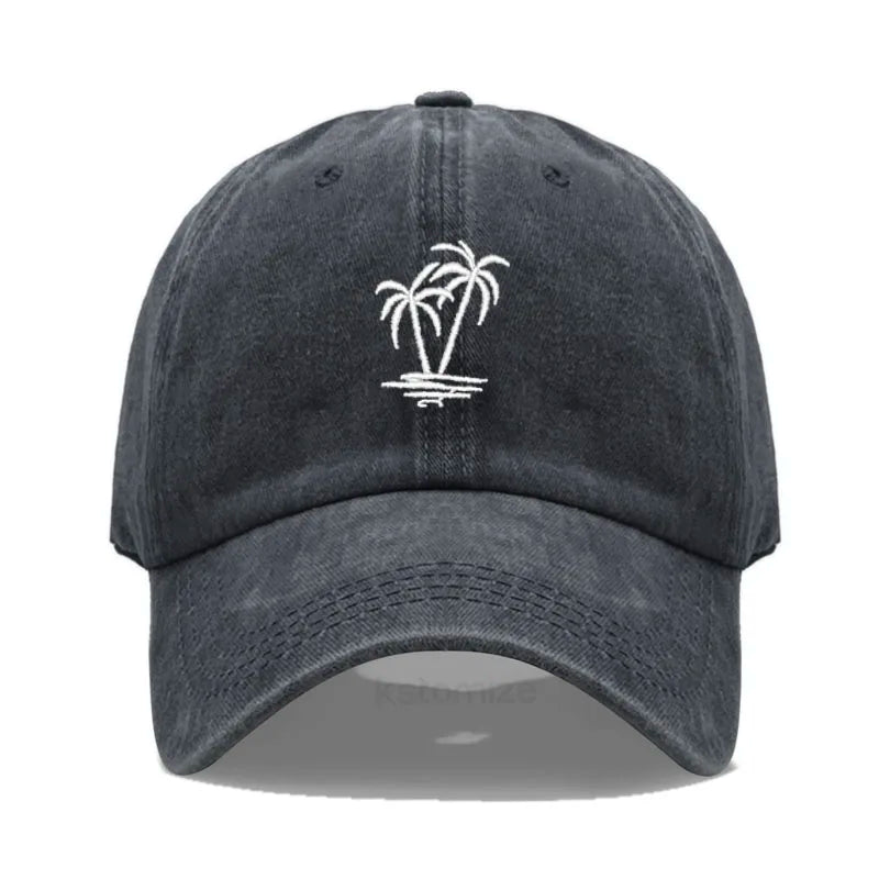 Coconut Tree Embroidery Baseball Cap for Men Women Washed Cotton Dad Hat Casual Sun Protection Golf Snapback Caps Wholesales