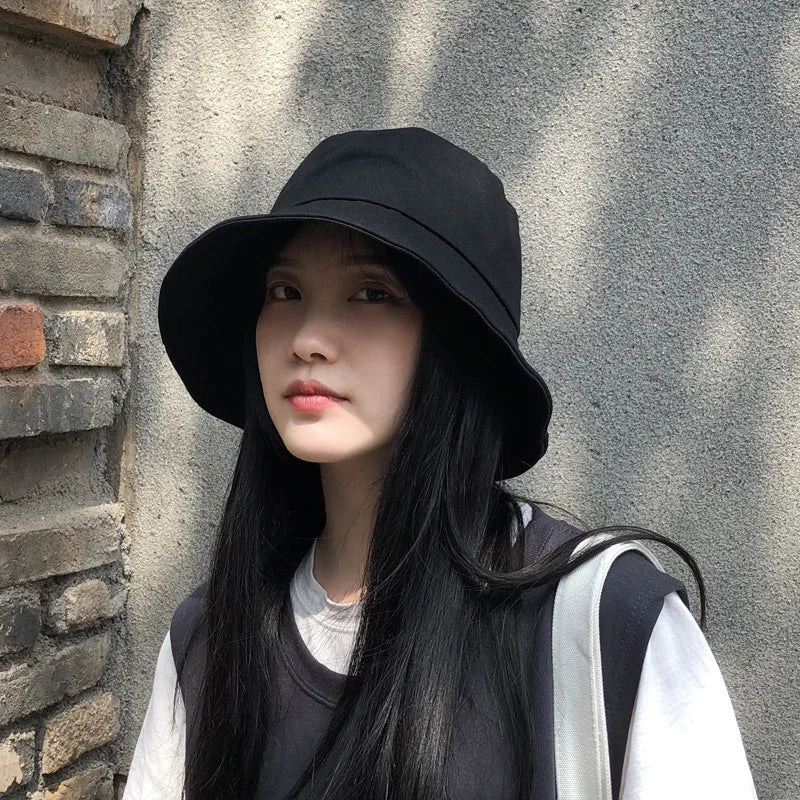 Summer Bucket Hat for Women Big Wide Brim Outdoor Soft Cotton Solid Color Sun Hats Portable Foldable Panama Cap Lady
