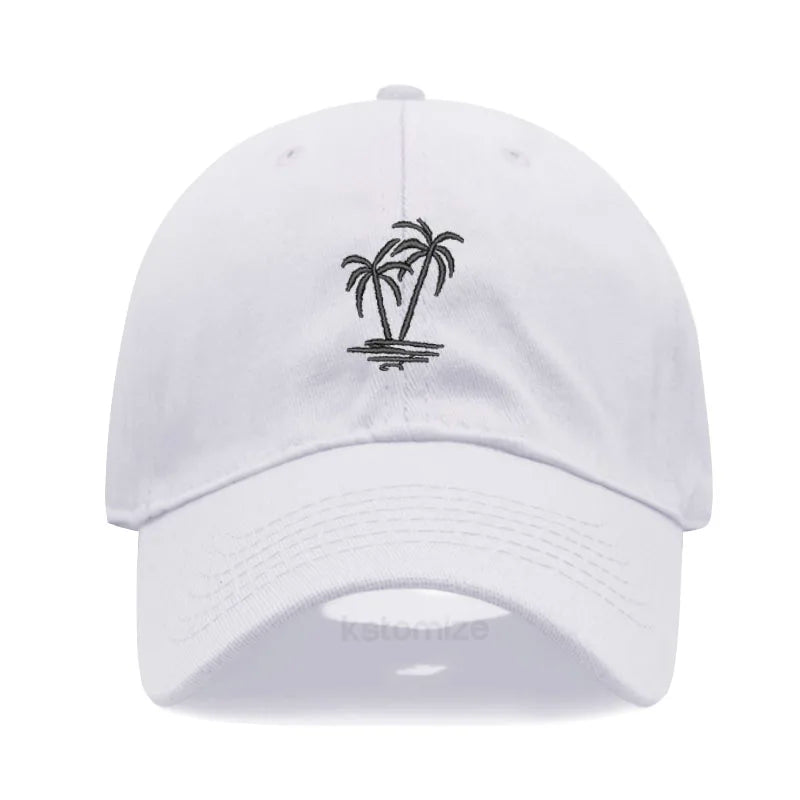 Coconut Tree Embroidery Baseball Cap for Men Women Washed Cotton Dad Hat Casual Sun Protection Golf Snapback Caps Wholesales