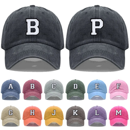 Initial Letter A-Z Embroider Baseball Cap For Men Womne Washed Cotton Dad Hat Fashion Team Sport Visors Snapback Caps