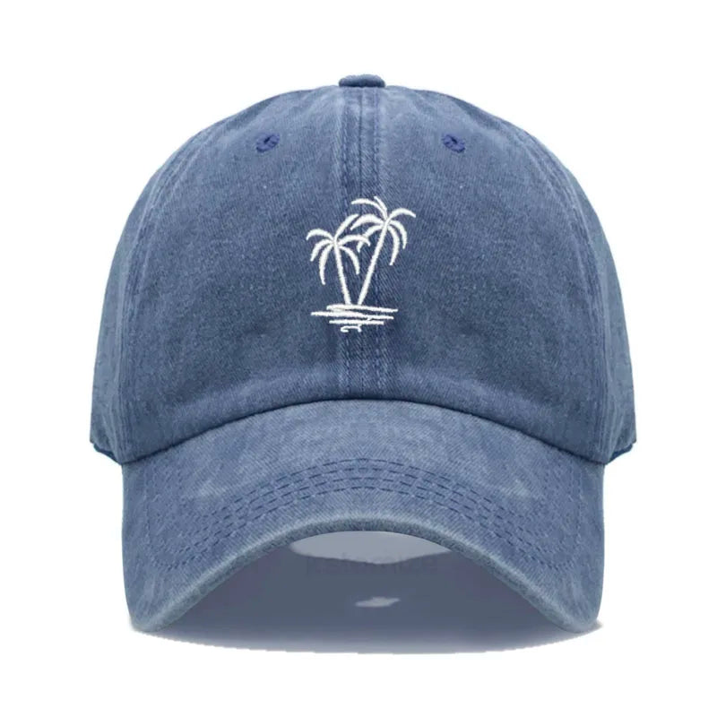 Coconut Tree Embroidery Baseball Cap for Men Women Washed Cotton Dad Hat Casual Sun Protection Golf Snapback Caps Wholesales