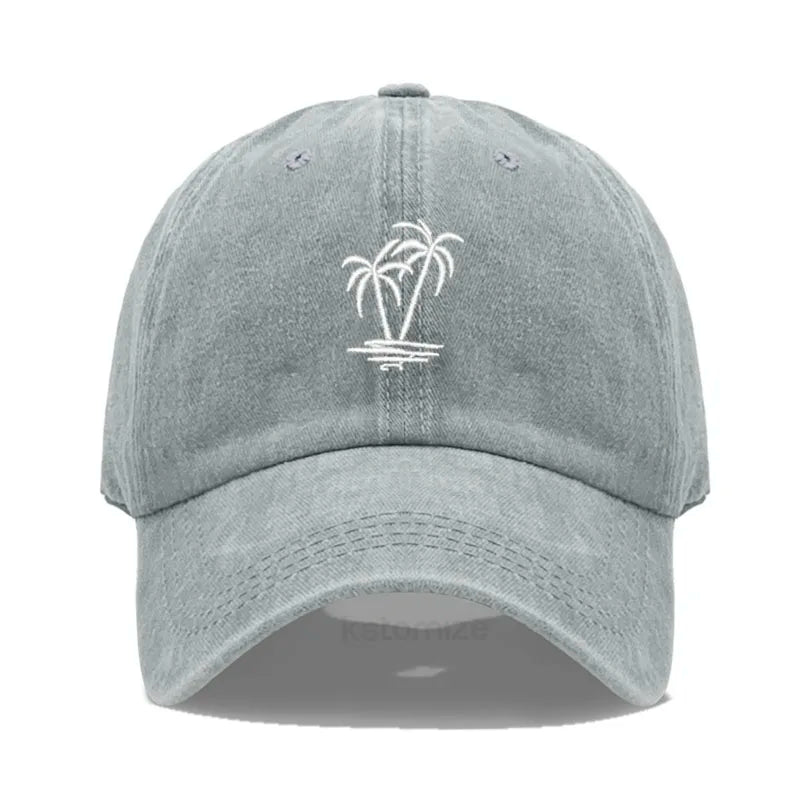 Coconut Tree Embroidery Baseball Cap for Men Women Washed Cotton Dad Hat Casual Sun Protection Golf Snapback Caps Wholesales