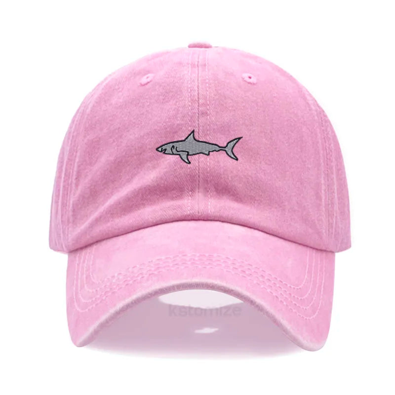 Shark Embroidery Baseball Cap For Men Women Washed Cotton Dad Hat Adjustable Unisex Casual Sports Caps