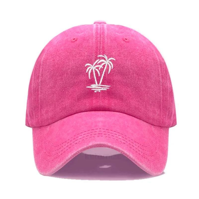 Coconut Tree Embroidery Baseball Cap for Men Women Washed Cotton Dad Hat Casual Sun Protection Golf Snapback Caps Wholesales