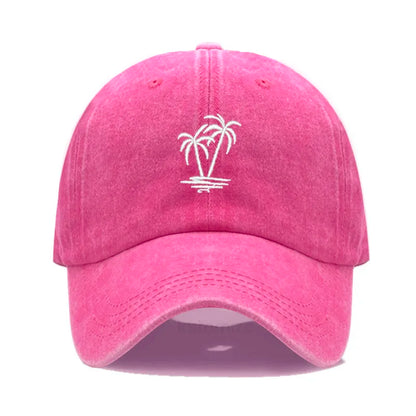 Coconut Tree Embroidery Baseball Cap for Men Women Washed Cotton Dad Hat Casual Sun Protection Golf Snapback Caps Wholesales