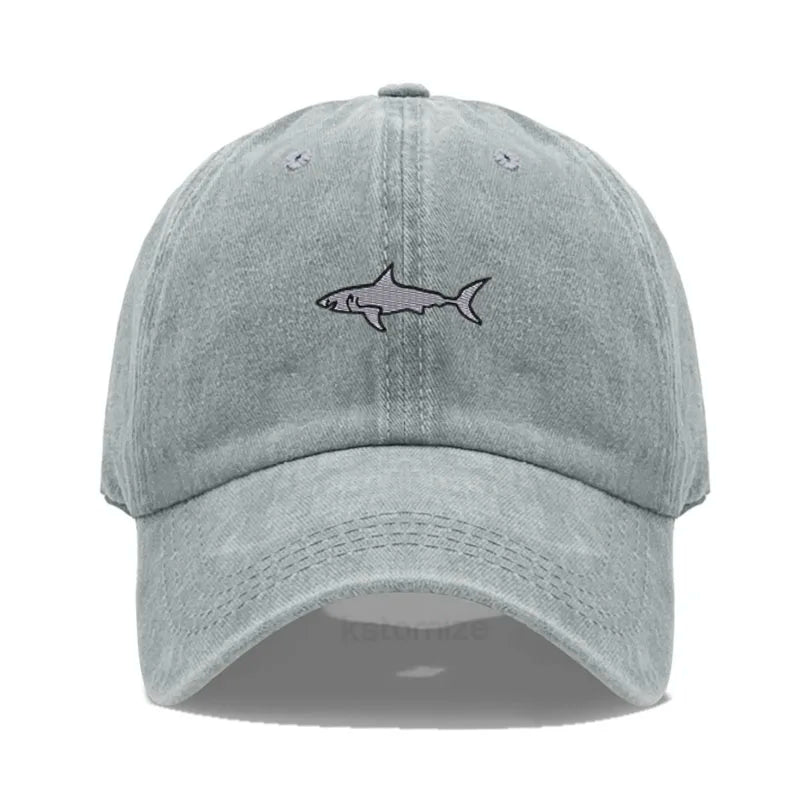 Shark Embroidery Baseball Cap For Men Women Washed Cotton Dad Hat Adjustable Unisex Casual Sports Caps