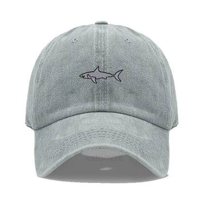 Shark Embroidery Baseball Cap For Men Women Washed Cotton Dad Hat Adjustable Unisex Casual Sports Caps