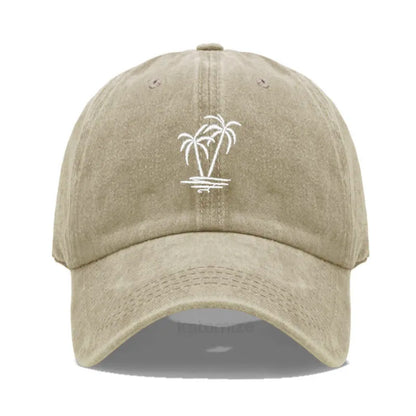 Coconut Tree Embroidery Baseball Cap for Men Women Washed Cotton Dad Hat Casual Sun Protection Golf Snapback Caps Wholesales