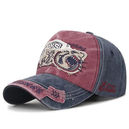 Four Seasons Washed Vintage Distressed Curvy Brimmer Cap Men's Women's Fashion Patch Embroidery Sun Cap Adjustable