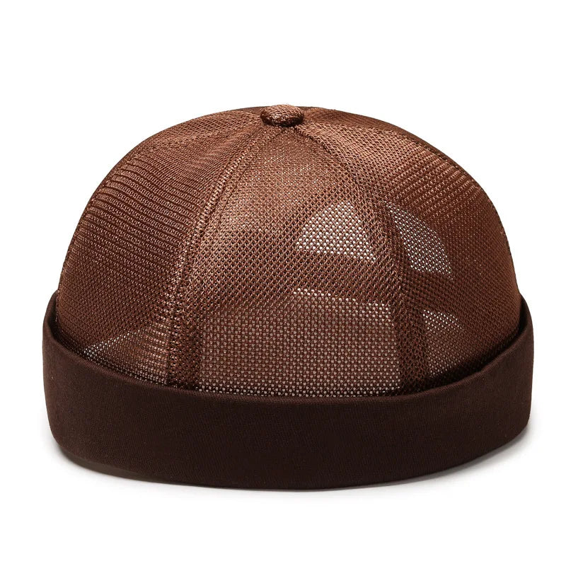 Unisex Mesh Brimless Skullcap Hip Hop Sailor Summer Cap with Rolled Cuff Breathable Beanie Hat for Men Women