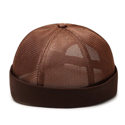 Unisex Mesh Brimless Skullcap Hip Hop Sailor Summer Cap with Rolled Cuff Breathable Beanie Hat for Men Women