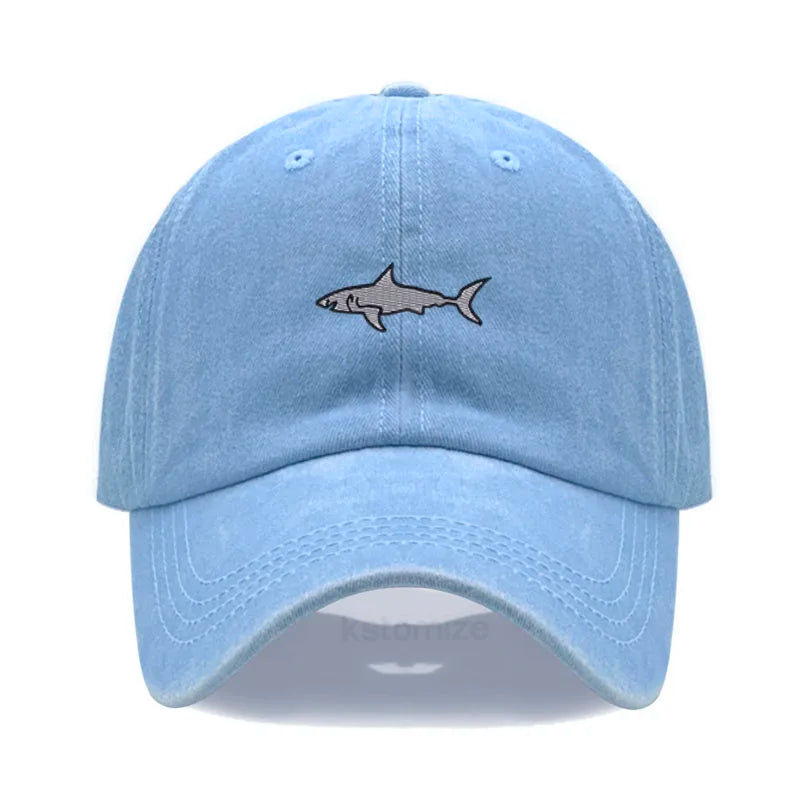 Shark Embroidery Baseball Cap For Men Women Washed Cotton Dad Hat Adjustable Unisex Casual Sports Caps